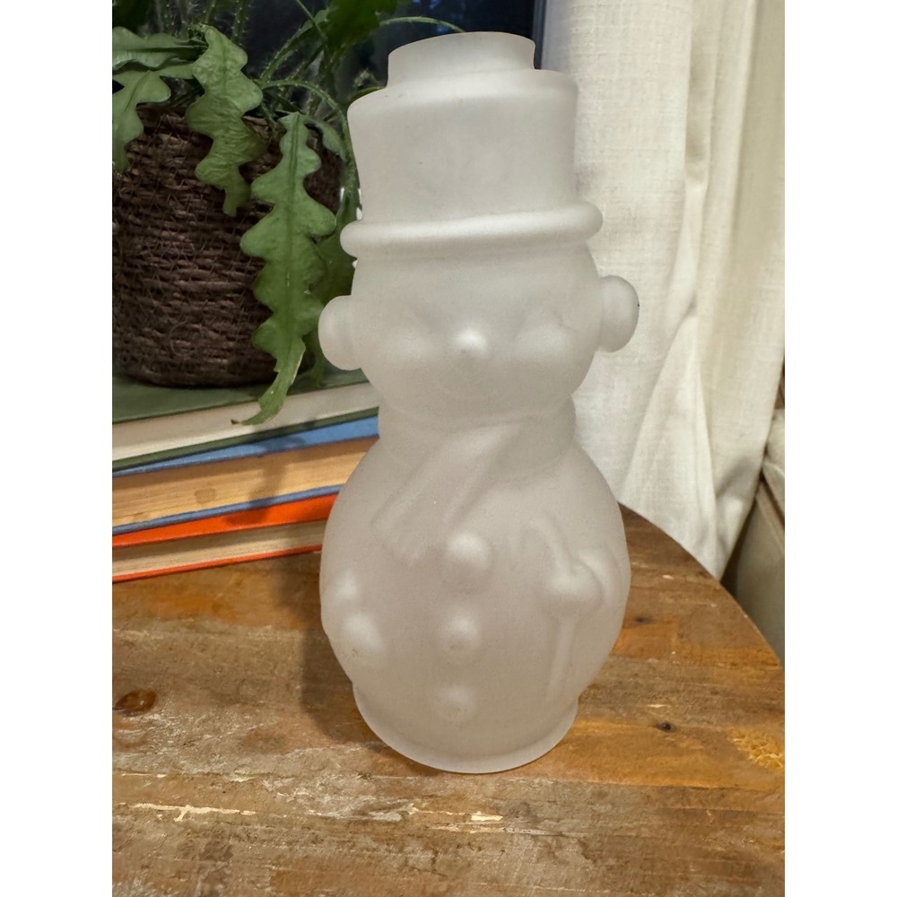 VTG Rare Mosser Satin Frosted White Glass Snowman Fairy‎ Lamp Top #186-CS 1978